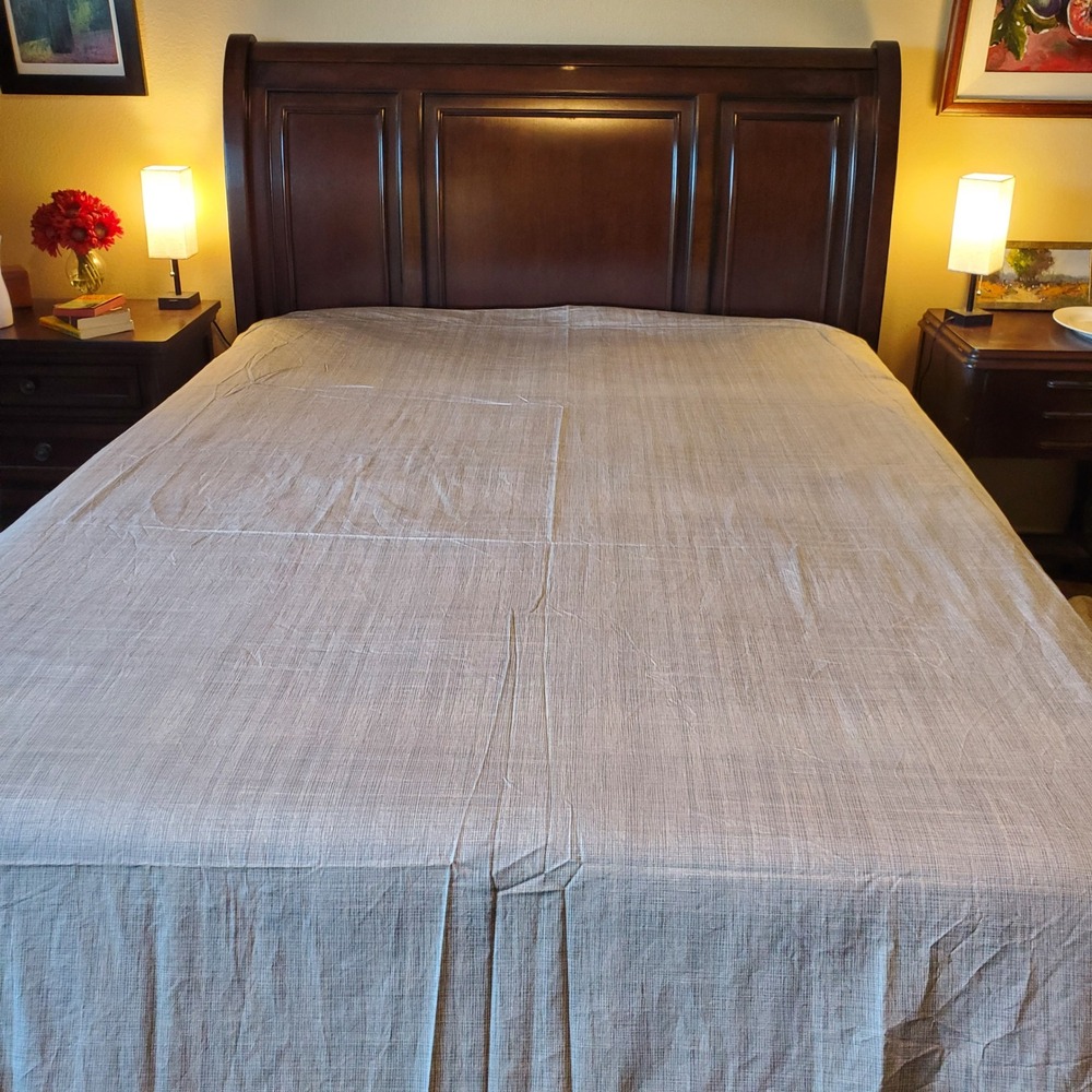 Hotel Collection King Flat Sheet Modern Plaid Grey White 100% Cotton WPL 8046